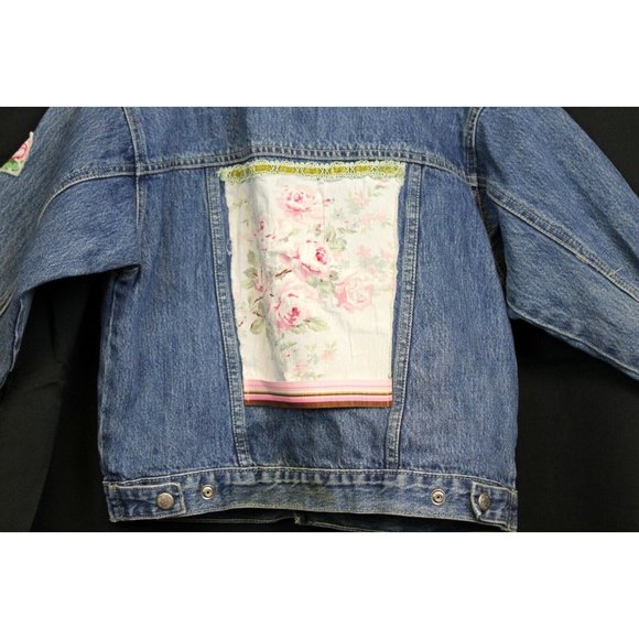 OshKosh B'Gosh Girls Sz 6 Denim Jean Jacket Customize Floral Patches HandPainted - Picture 7 of 12